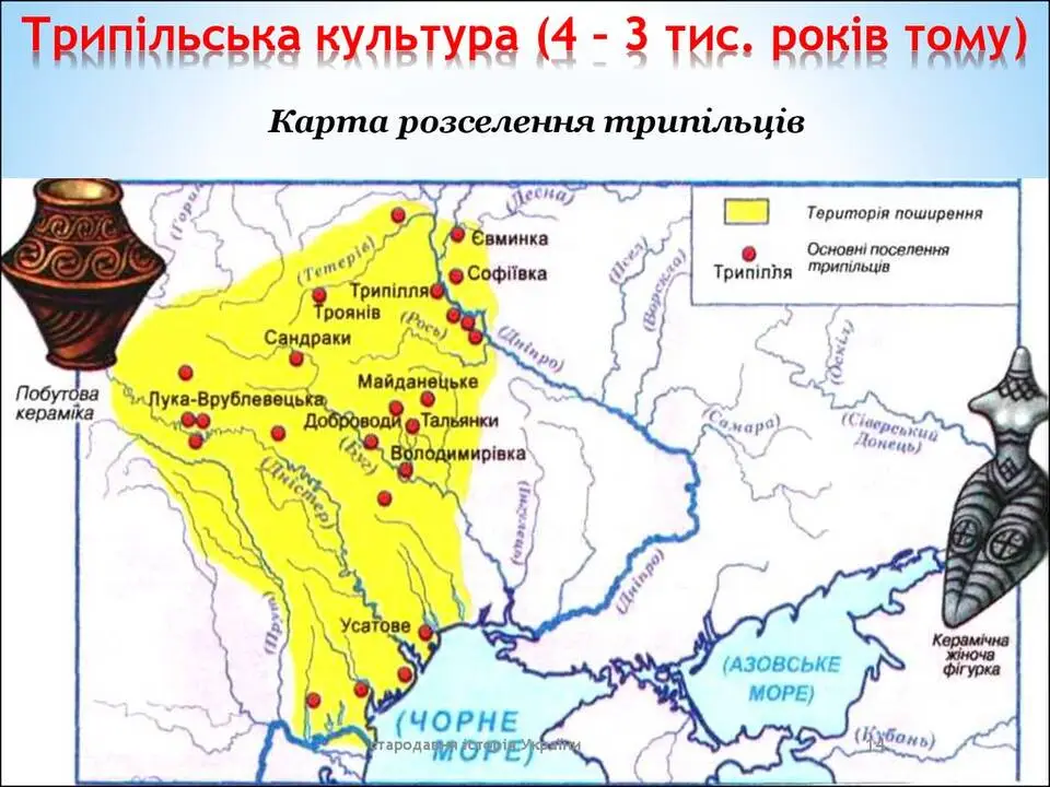 Трипільська культура, карта розселення, 4-3 тисячоліття до н.е.